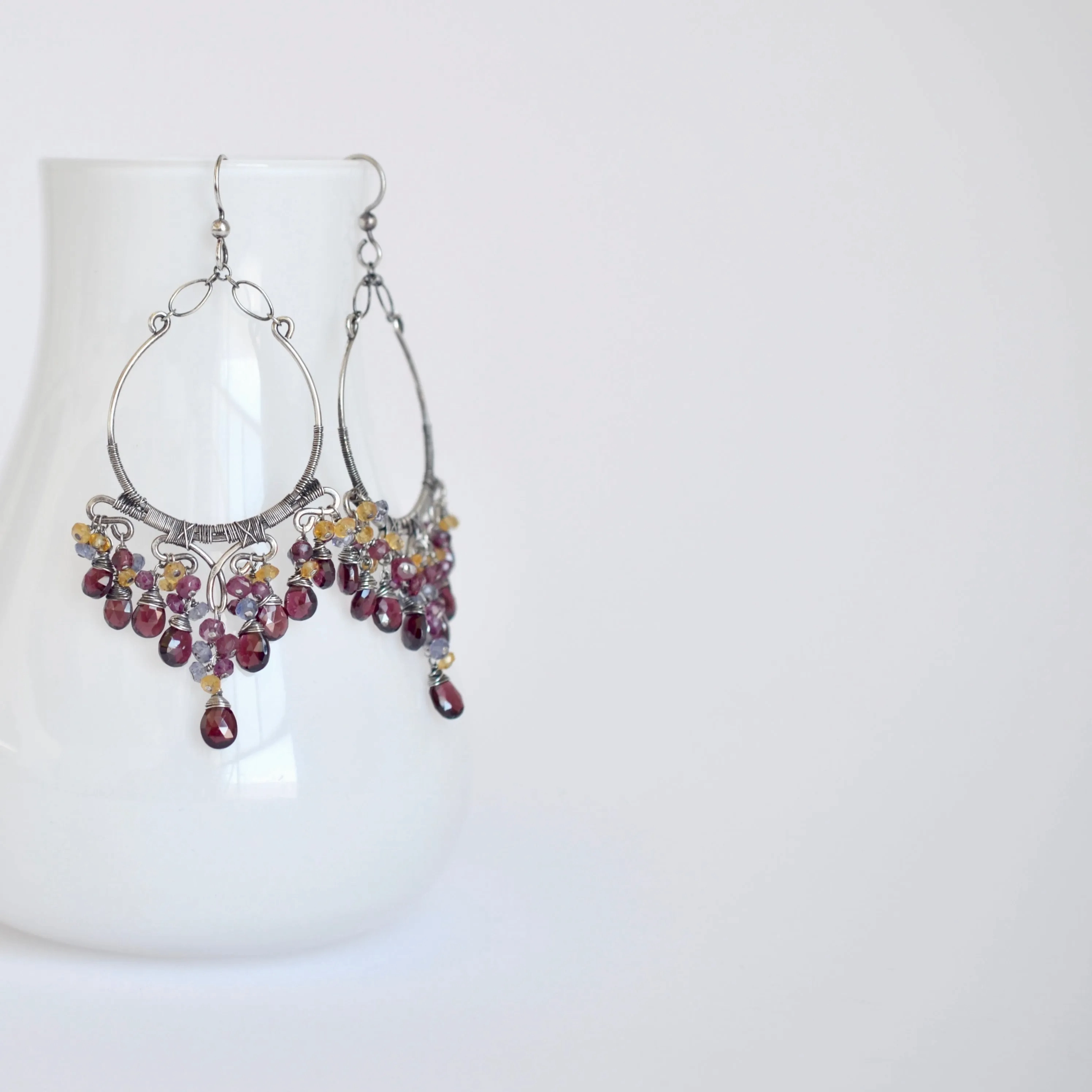 Mariana - Garnet, Iolite, Citrine, Sterling Silver Chandelier Earrings