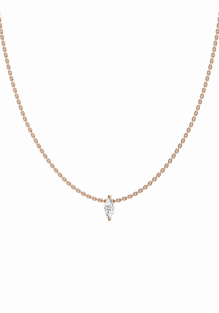 Marquise 18K Rose Gold Necklace w. Lab-Grown Diamond