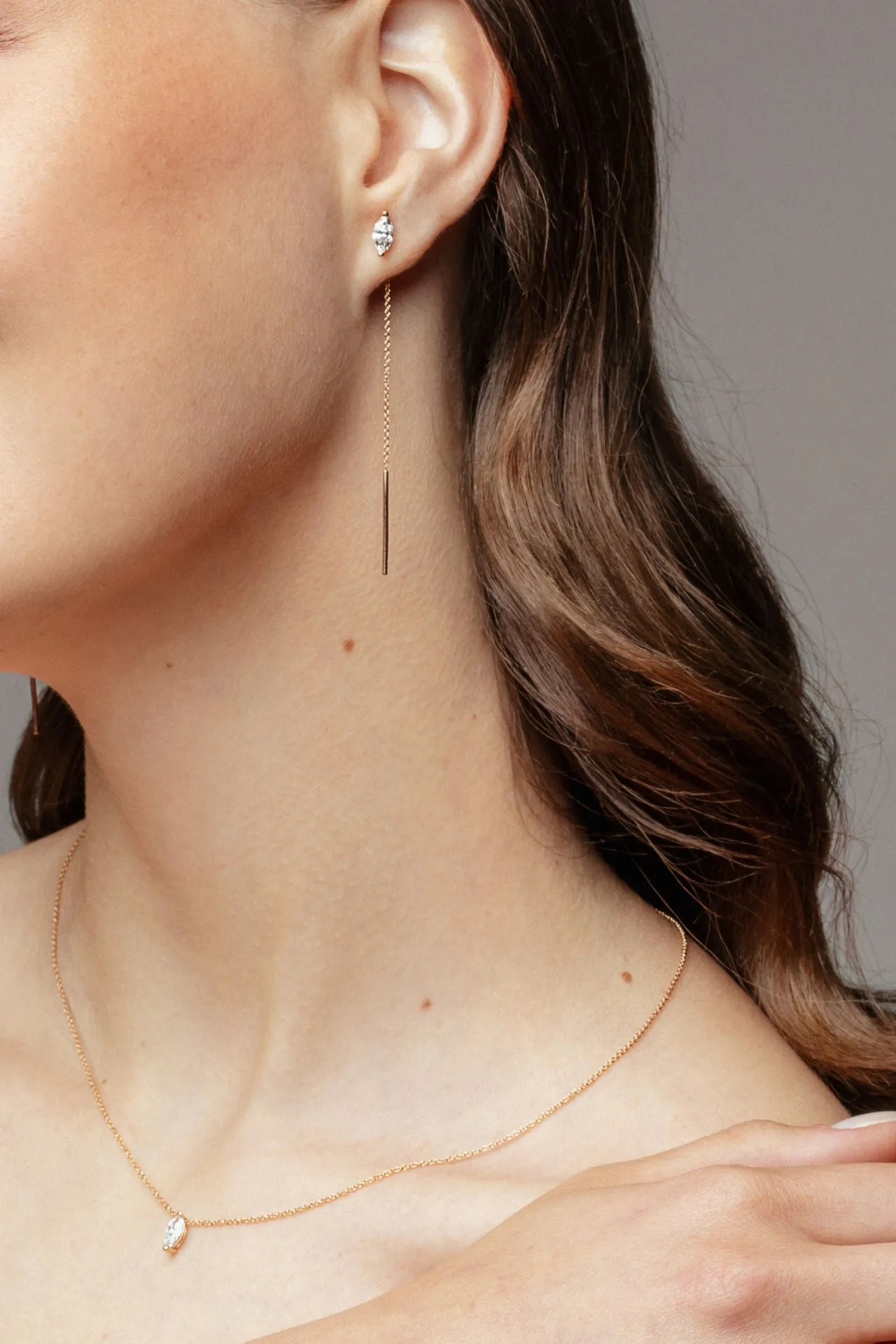 Marquise 18K Rose Gold Necklace w. Lab-Grown Diamond