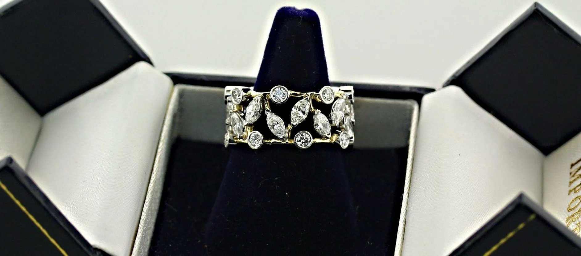 Marquise and Round Diamond Ring 14K Yellow and White Gold