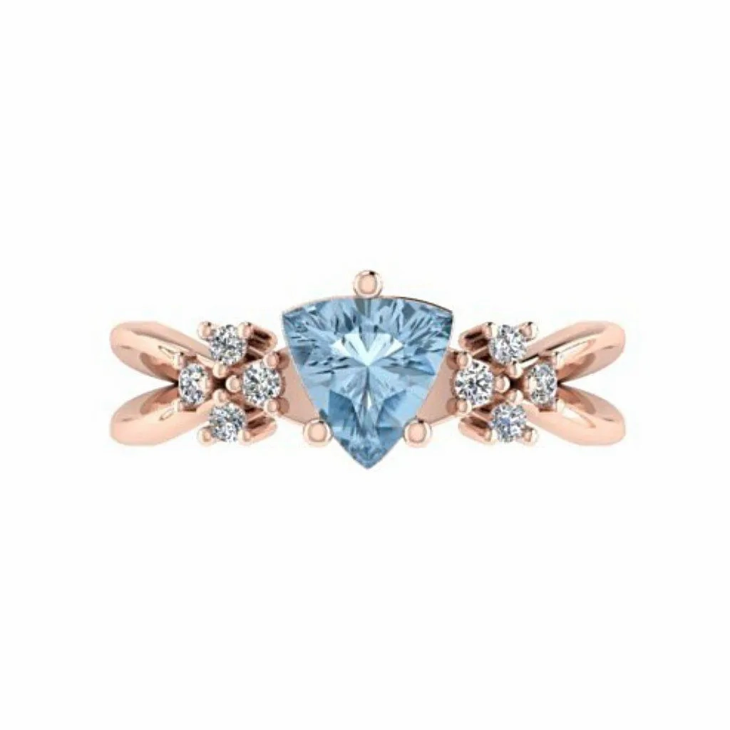 Marquise Blue Topaz Diamond Split Shank Ring 18K Pink Gold