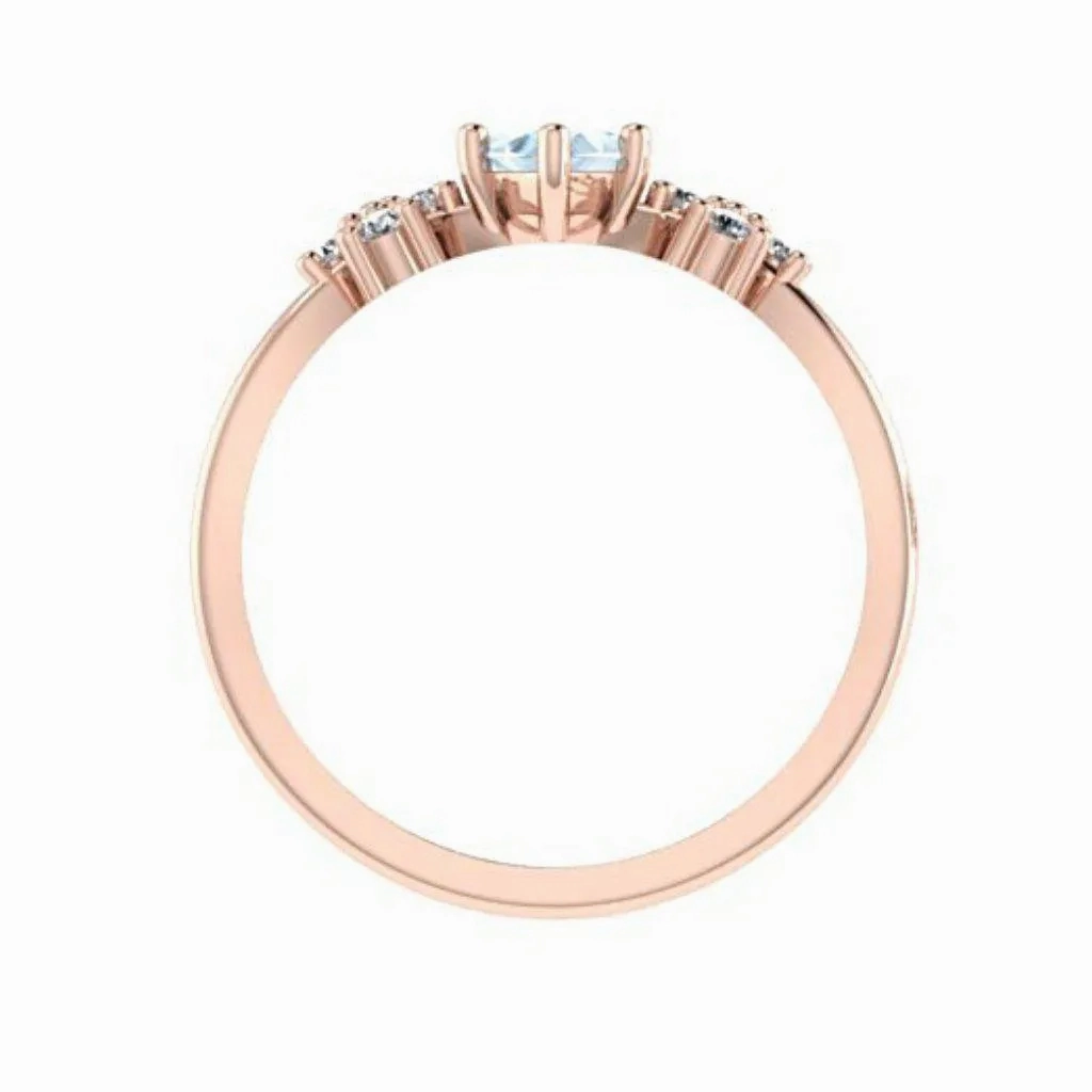 Marquise Blue Topaz Diamond Split Shank Ring 18K Pink Gold