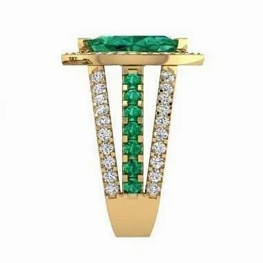 Marquise Diamond and Emerald Ring 18K Yellow Gold