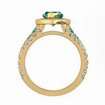 Marquise Diamond and Emerald Ring 18K Yellow Gold