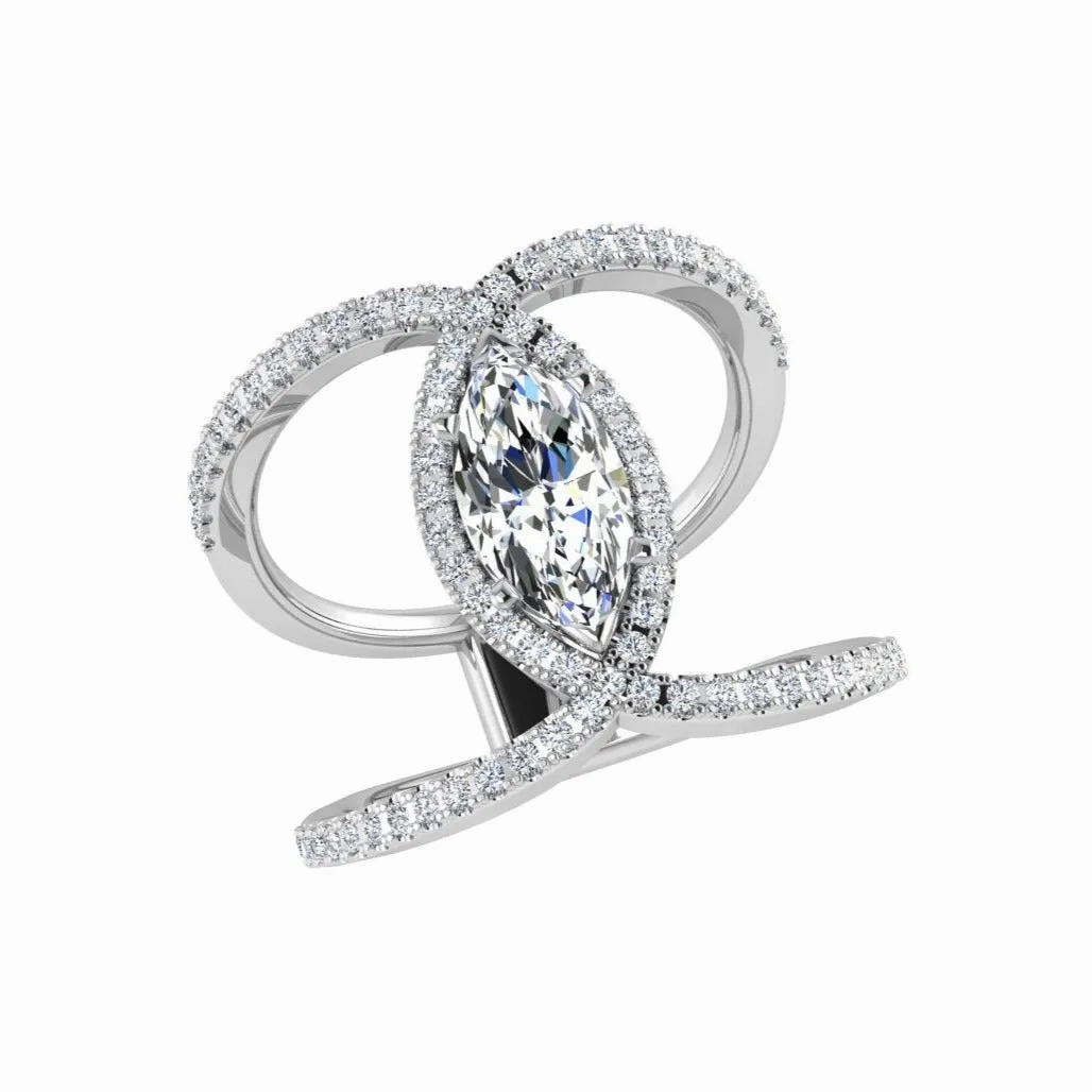 Marquise Halo Diamond Crossover Engagement Ring