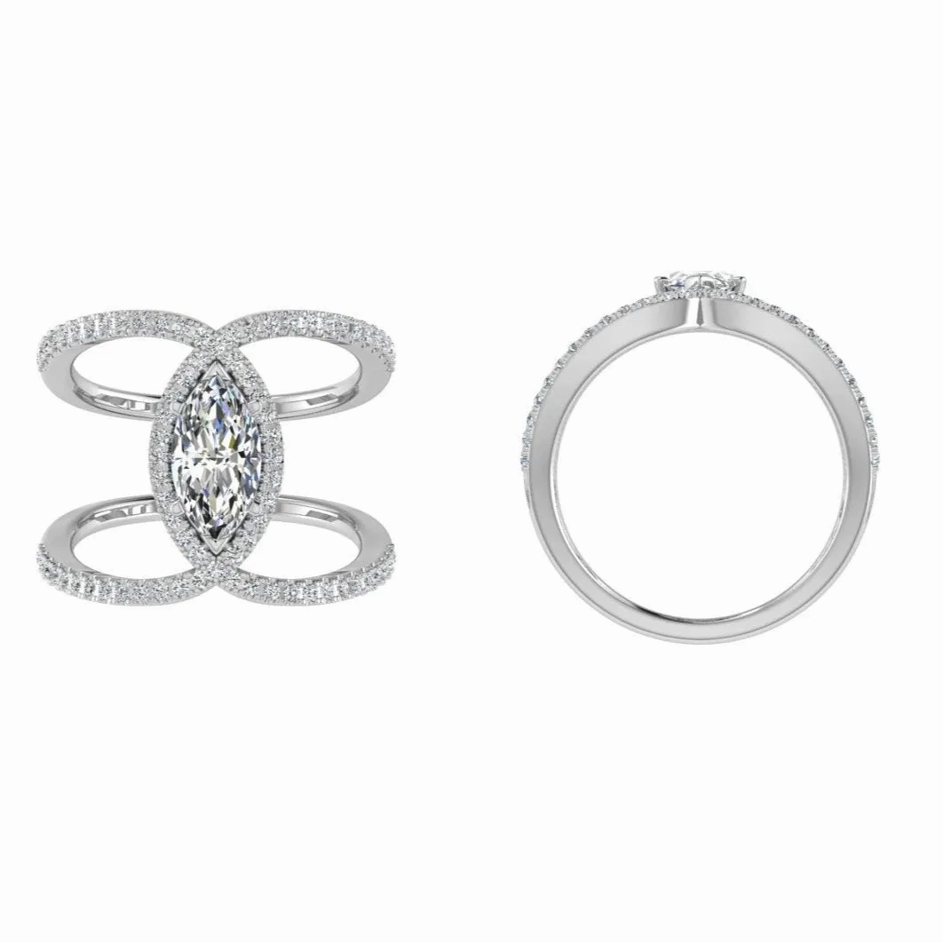 Marquise Halo Diamond Crossover Engagement Ring