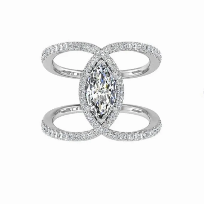 Marquise Halo Diamond Crossover Engagement Ring
