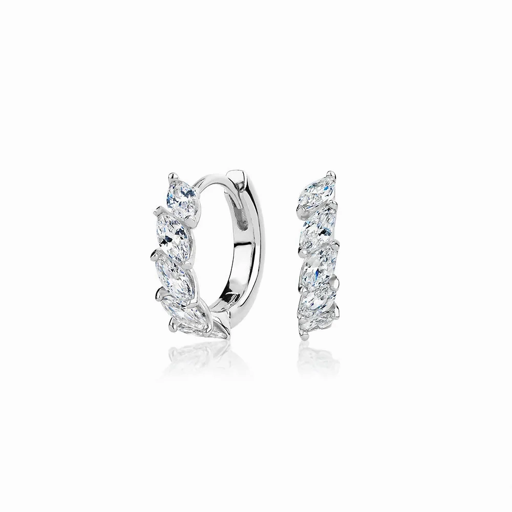 Marquise hoop earrings with 1.4 carats* of diamond simulants in sterling silver