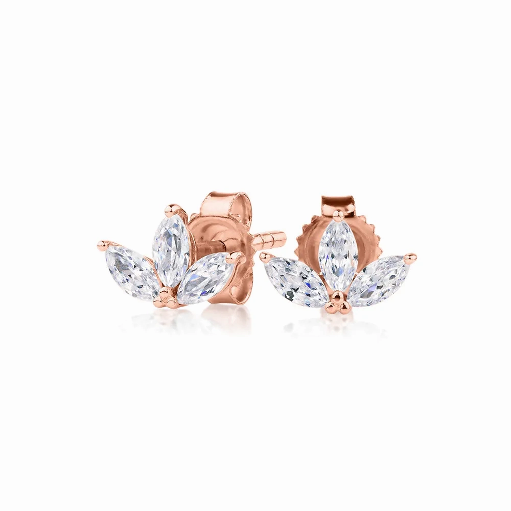 Marquise stud earrings with 0.6 carats* of diamond simulants in 10 carat rose gold