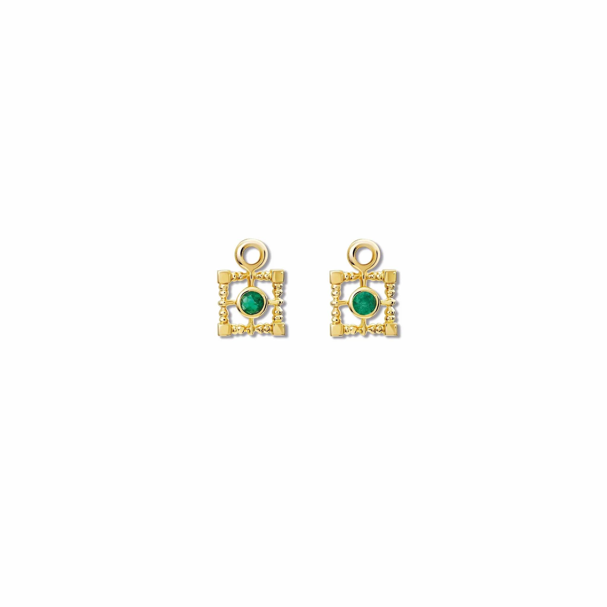 Mashrabiya Trellis Square Earring Drops Yellow Gold - Emerald