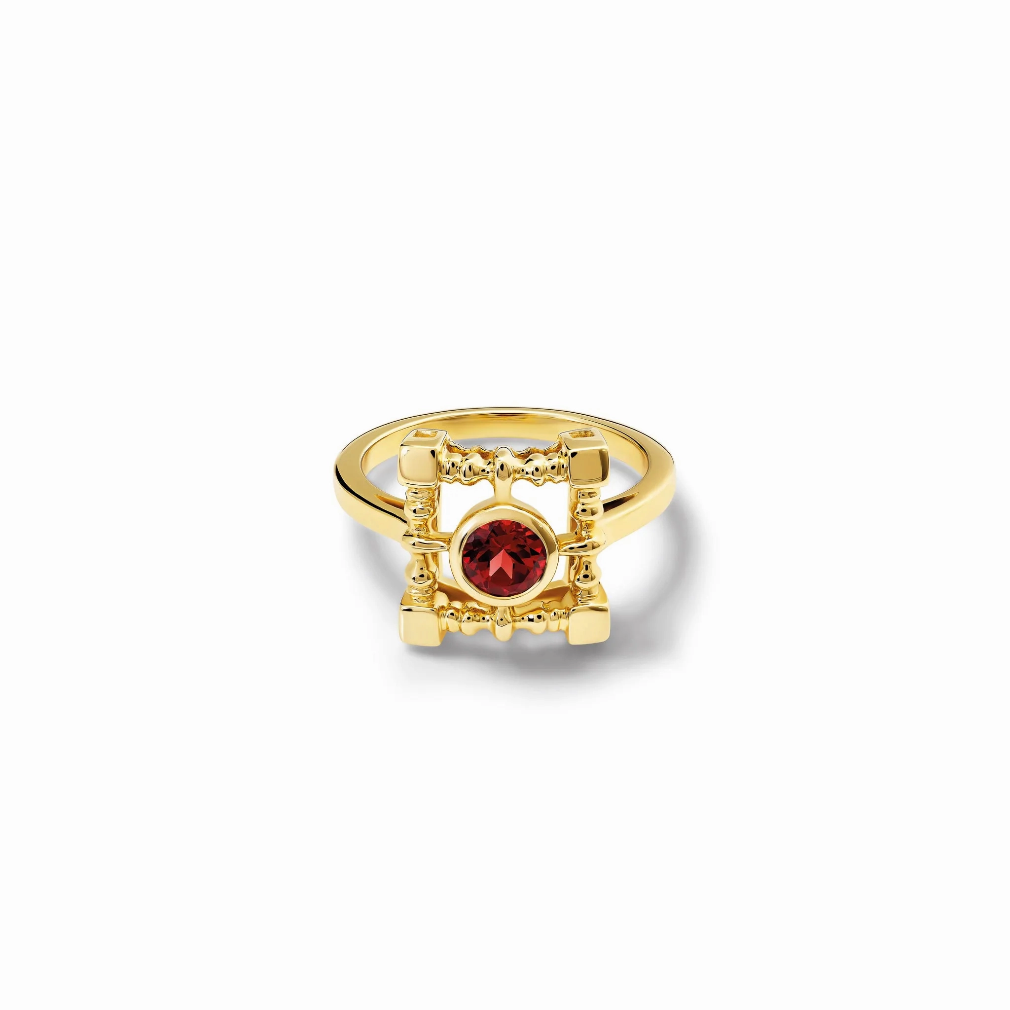 Mashrabiya Trellis Square Ring Yellow Gold - Garnet