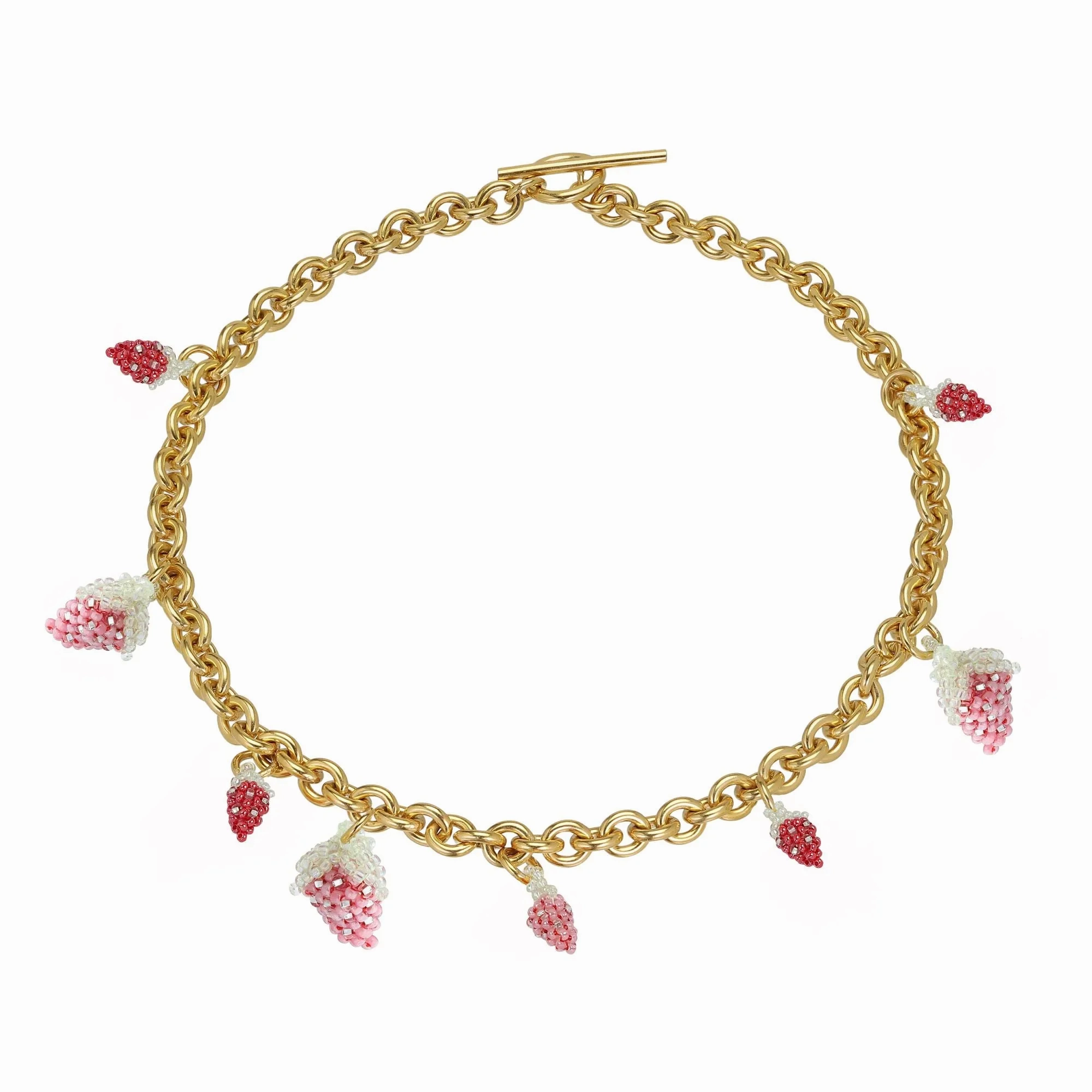 Medium Chunky Strawberry Necklace Gold Plated, Pink and Red Beads