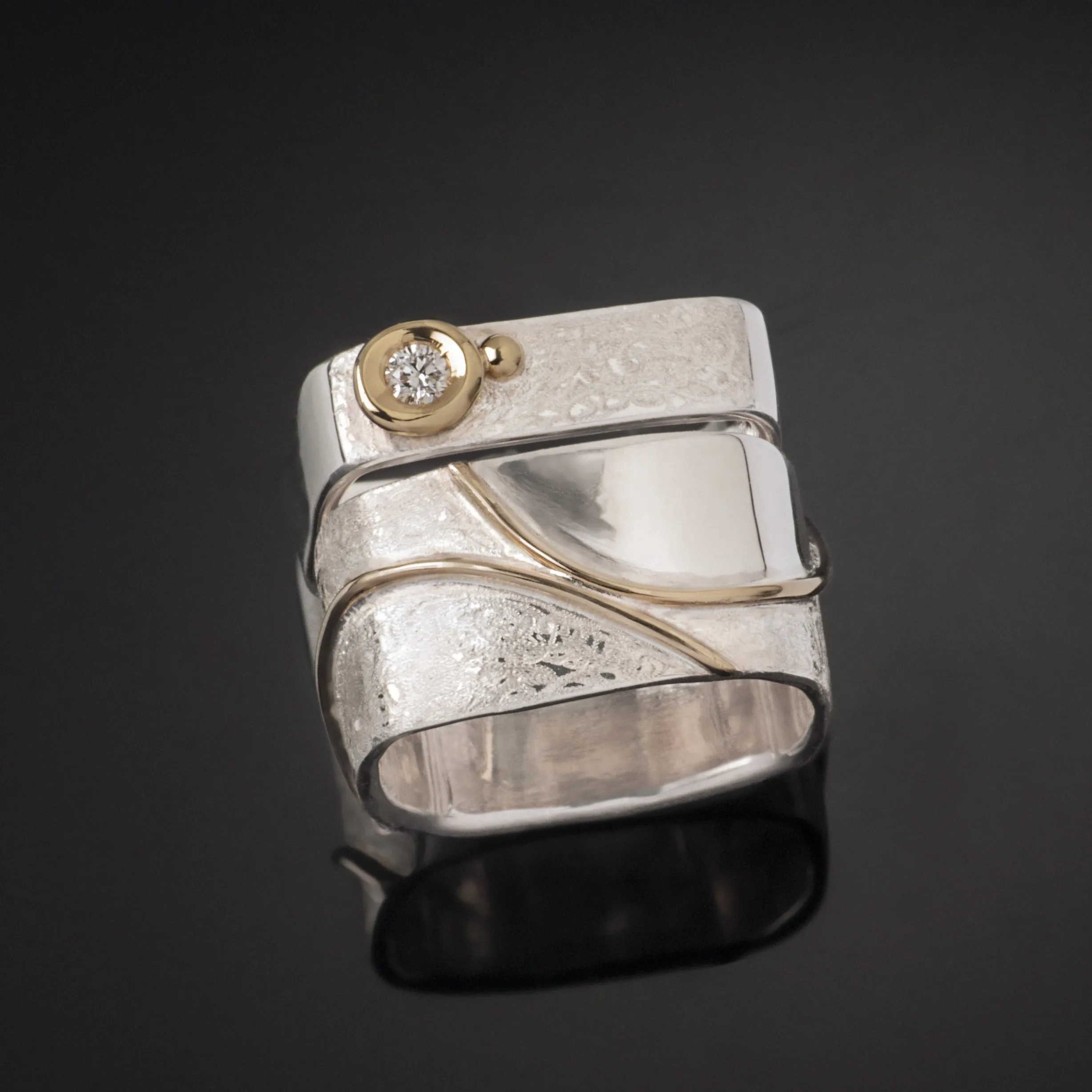 Medium Diamond Stacking Ring and Large Zen Bamboo Ring