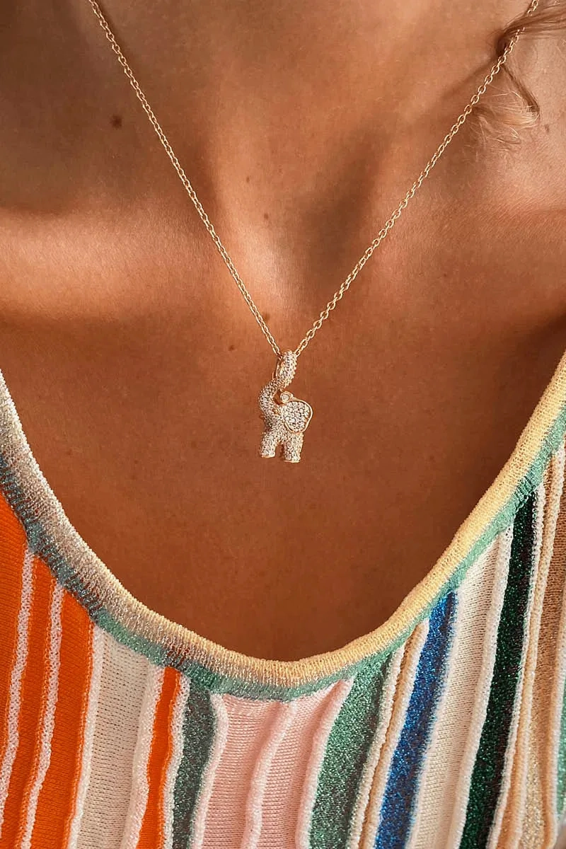 Medium Elephant Charm Pav?? 18K Gold Pendant w. Diamonds