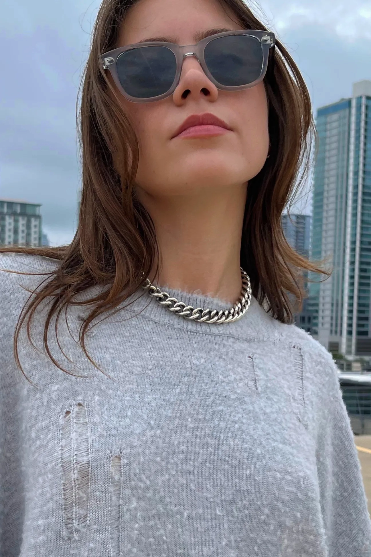 Mega Curb Chain Necklace - 15&quot;, Silver &amp; Yellow Gold