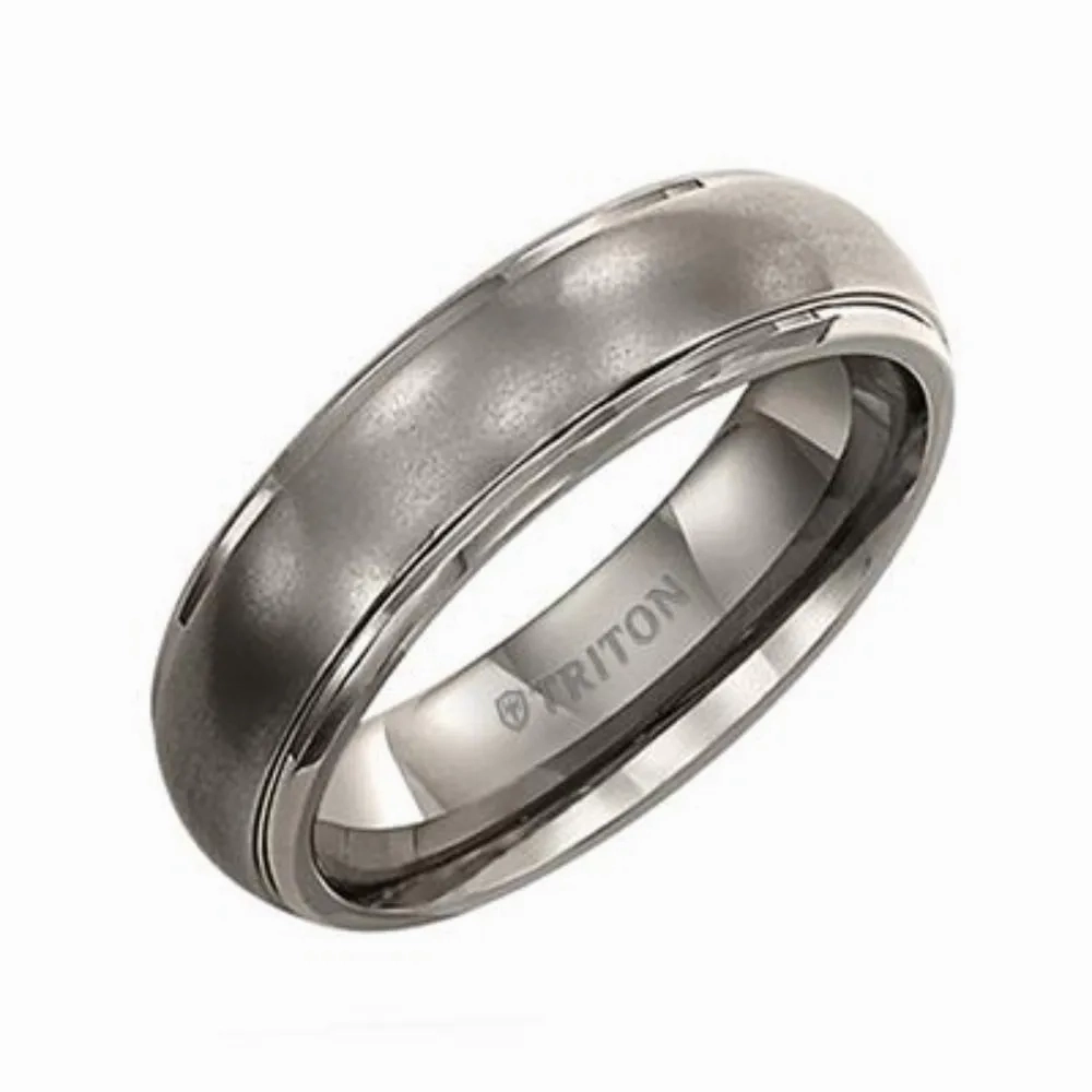 Men's Titanium 6mm Step Edge Dome Satin Center Wedding Band