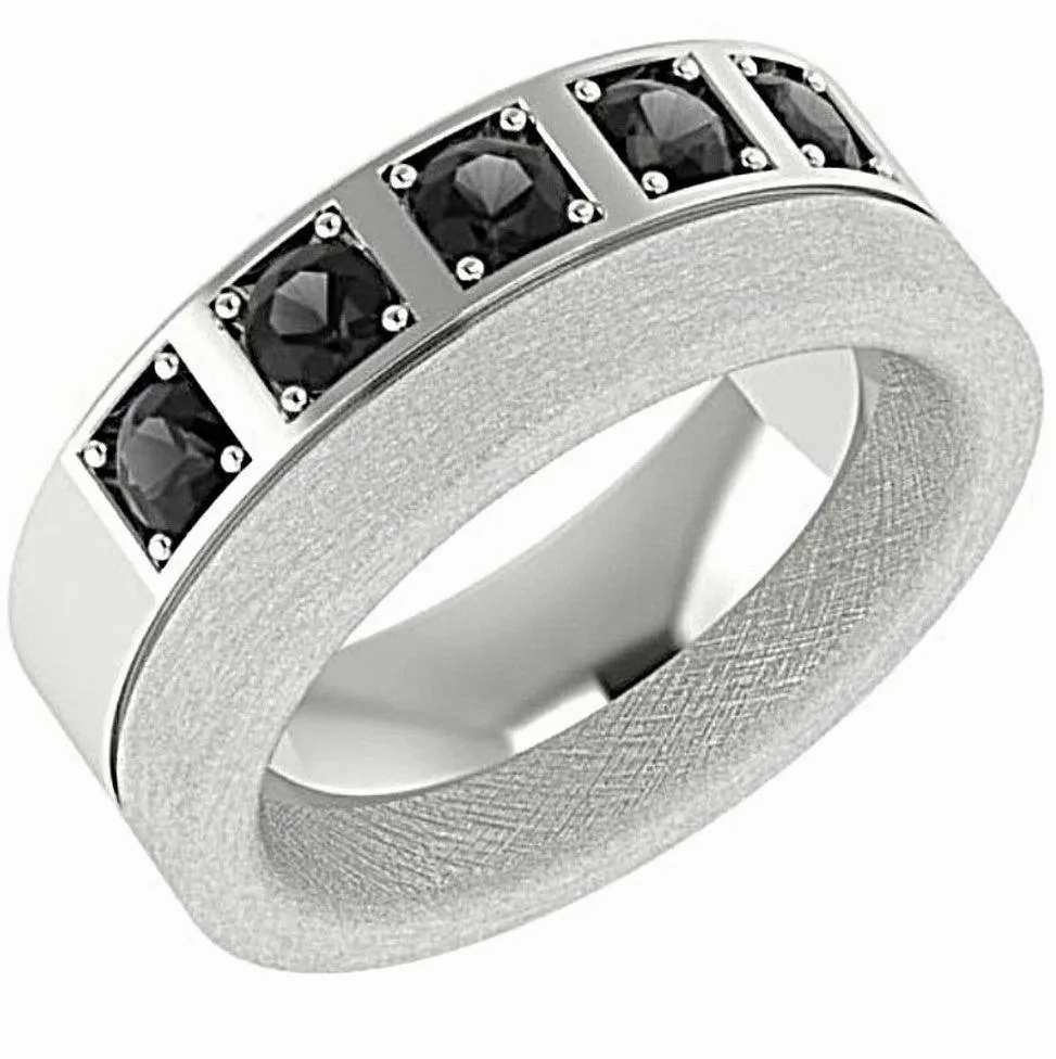 Men's Wedding Band with Black Diamonds 14K White Gold