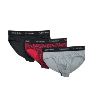 Herren 3er-Pack Baumwoll-Stretch-Hipbrief in Schwarz/Rot/Meliertem Grau
