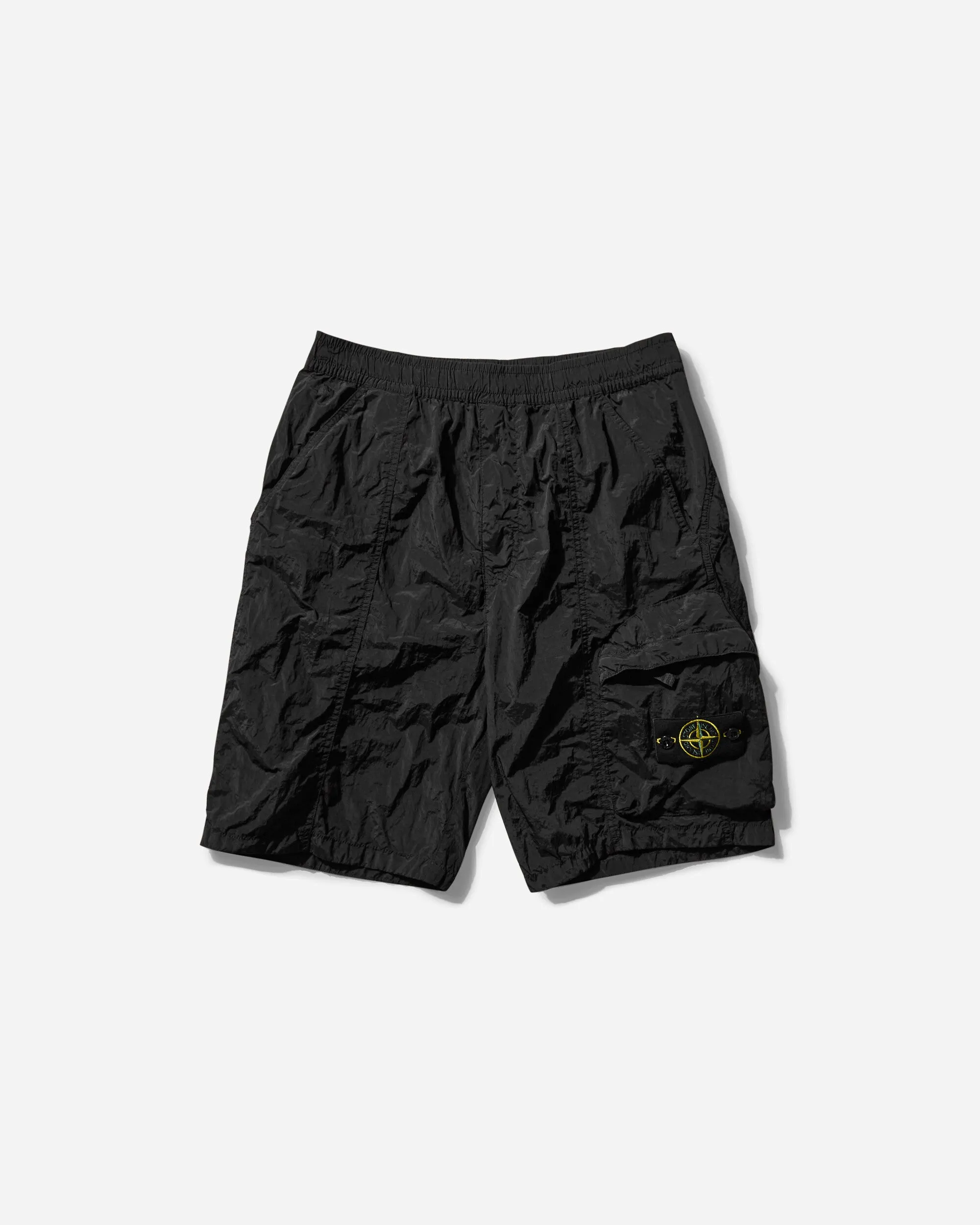Herren Nylon Cargo-Shorts mit Metallapplikationen Schwarz