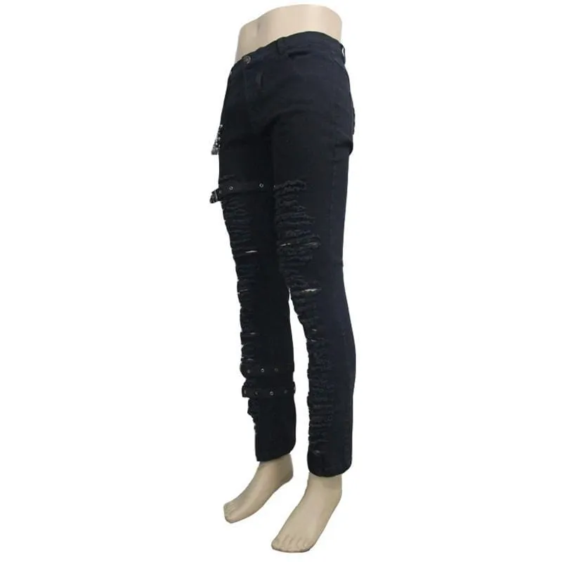 Herren-Punk-Jeans mit Vollfront und Used-Optik
