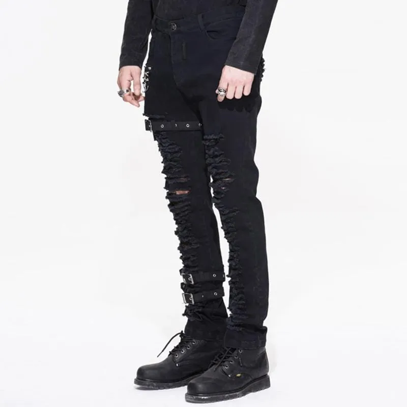 Herren-Punk-Jeans mit Vollfront und Used-Optik