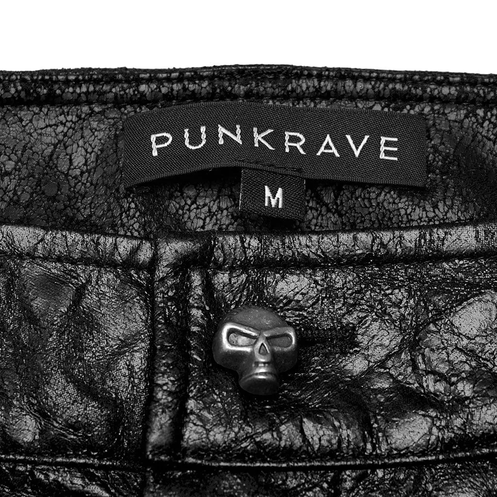 Herren-Punk Plissierte Lederhose mit Struktur