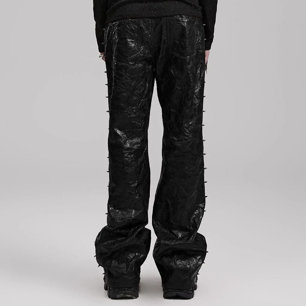 Herren-Punk Plissierte Lederhose mit Struktur
