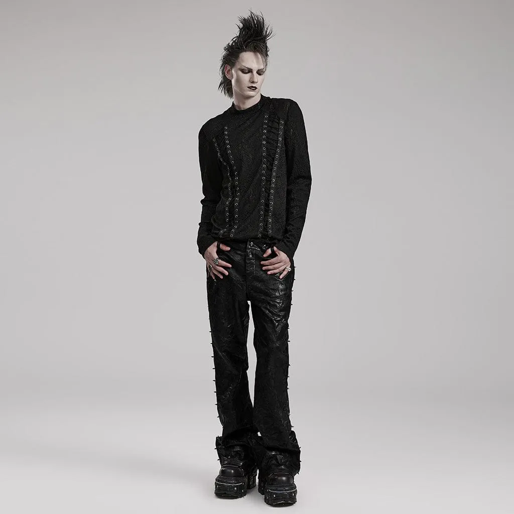 Herren-Punk Plissierte Lederhose mit Struktur