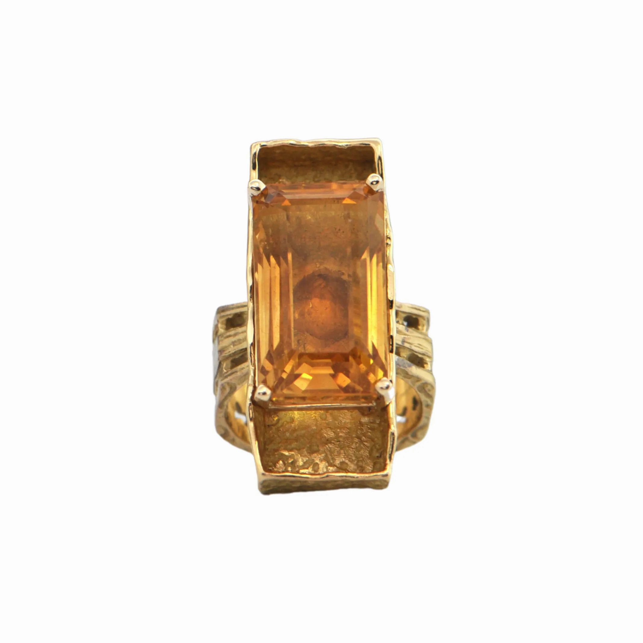 Mid-Century Brutalist 17.0ct Citrine 18K Gold Ring