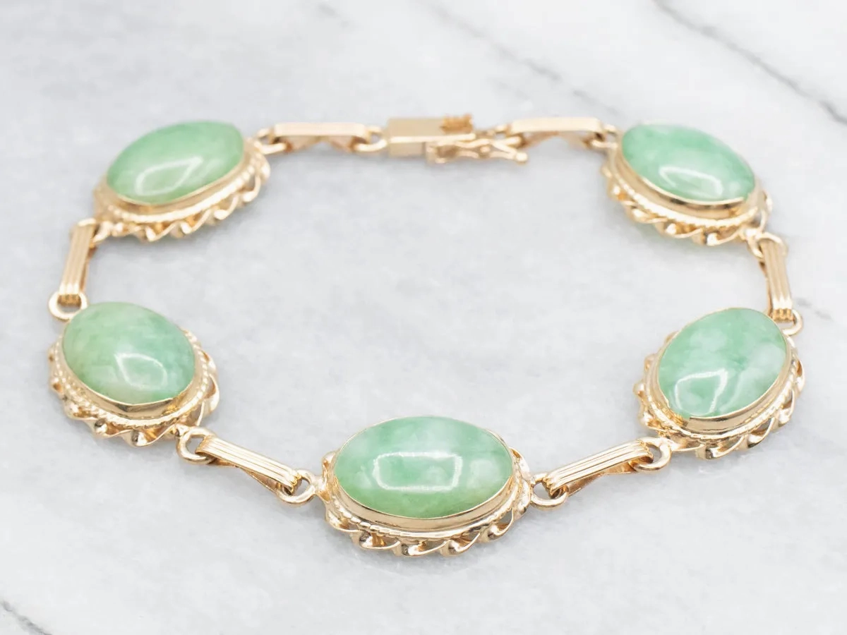 Mid-Century Jadeite and Gold Link Bracelet