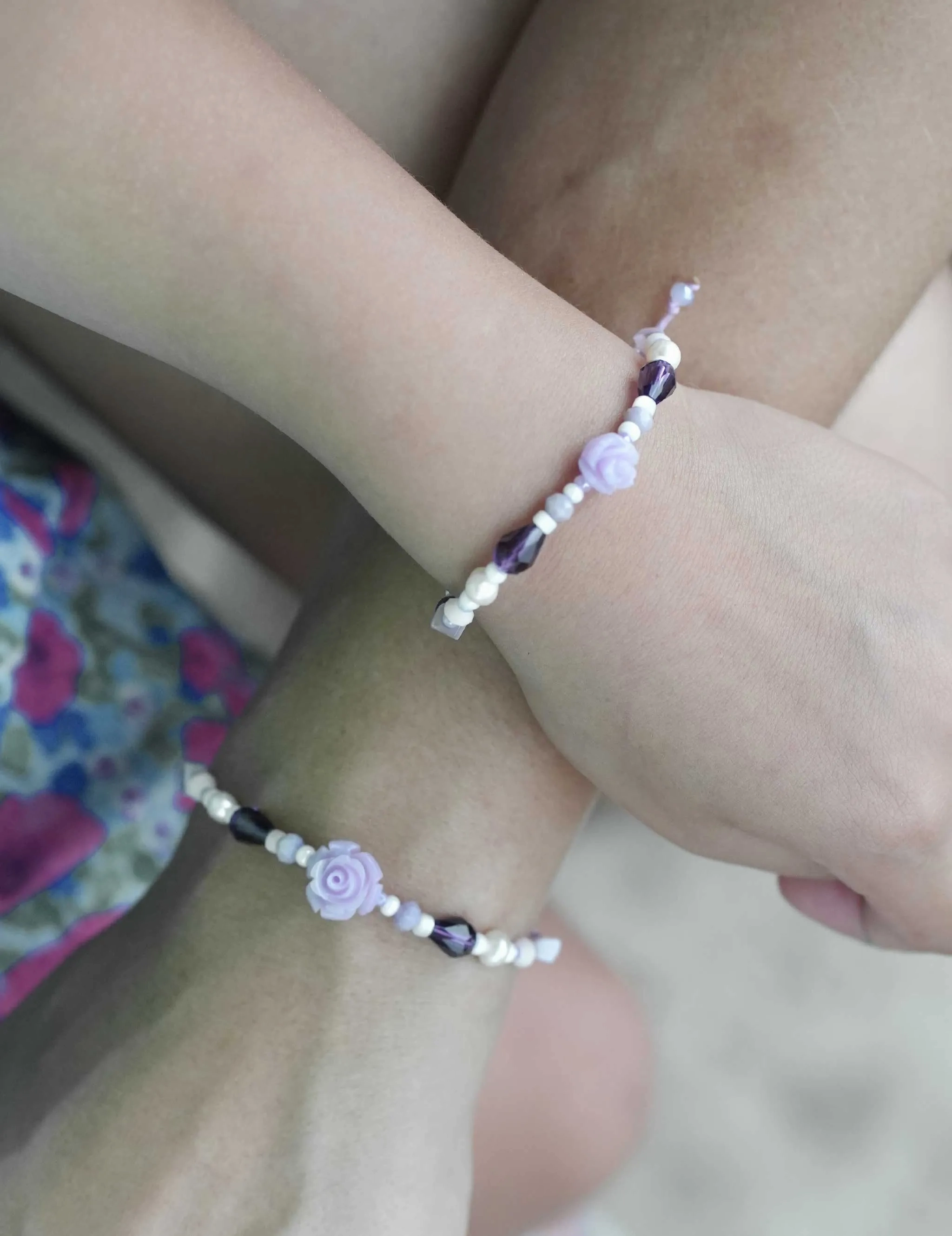 Mini &amp; Me: Purple Roses Bracelet Set