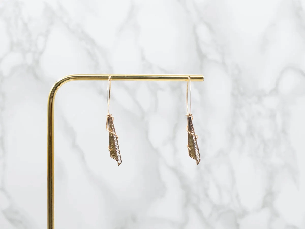 Mixed Era Etched Scrolling Gold Drop Earrings
