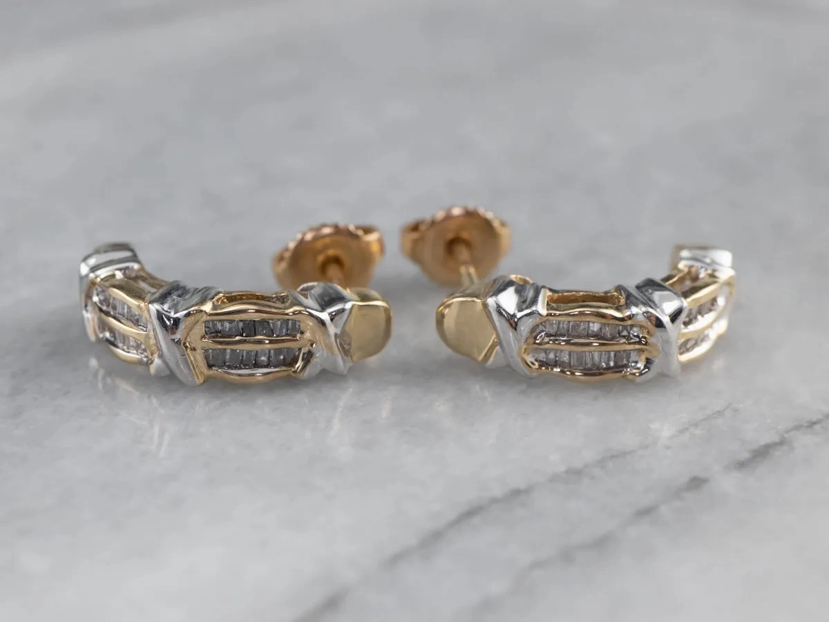 Modern Baguette Diamond Drop Earrings