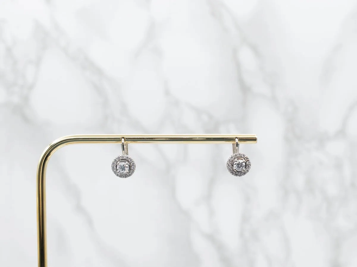 Modern Diamond Halo Drop Earrings