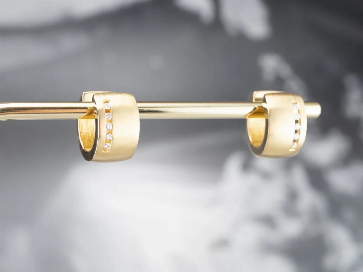 Modernist 18K Gold Diamond Hoop Earrings