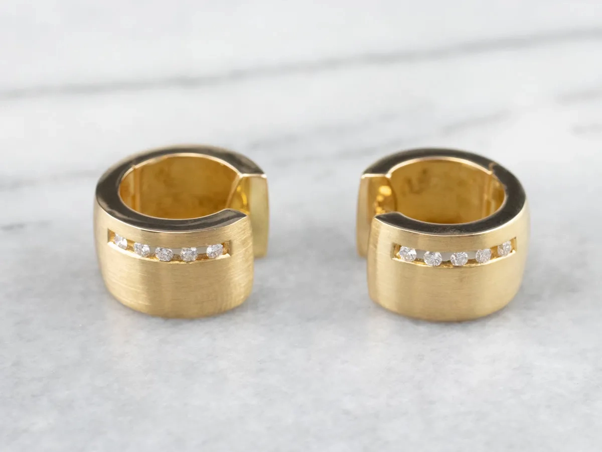 Modernist 18K Gold Diamond Hoop Earrings