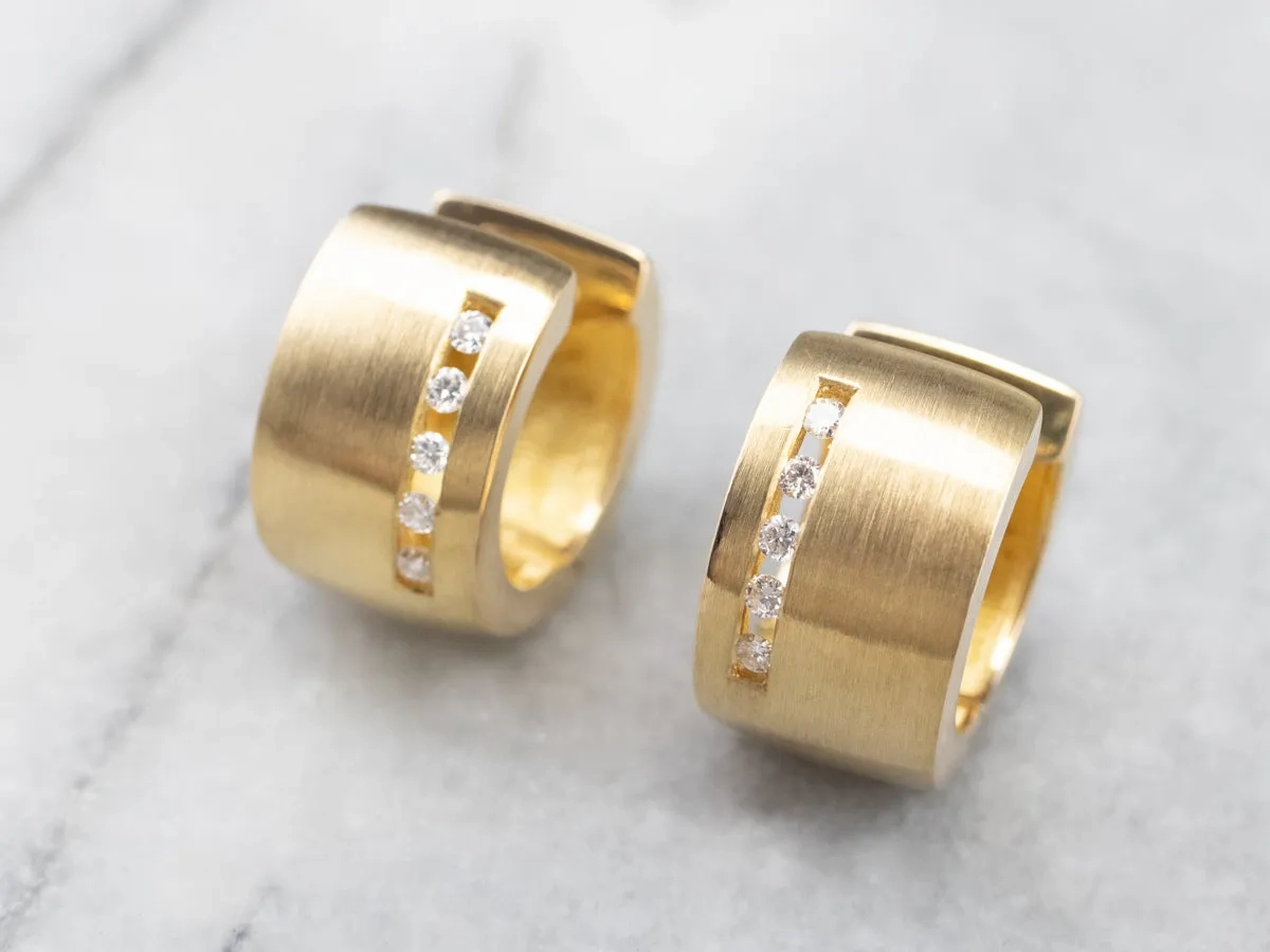 Modernist 18K Gold Diamond Hoop Earrings