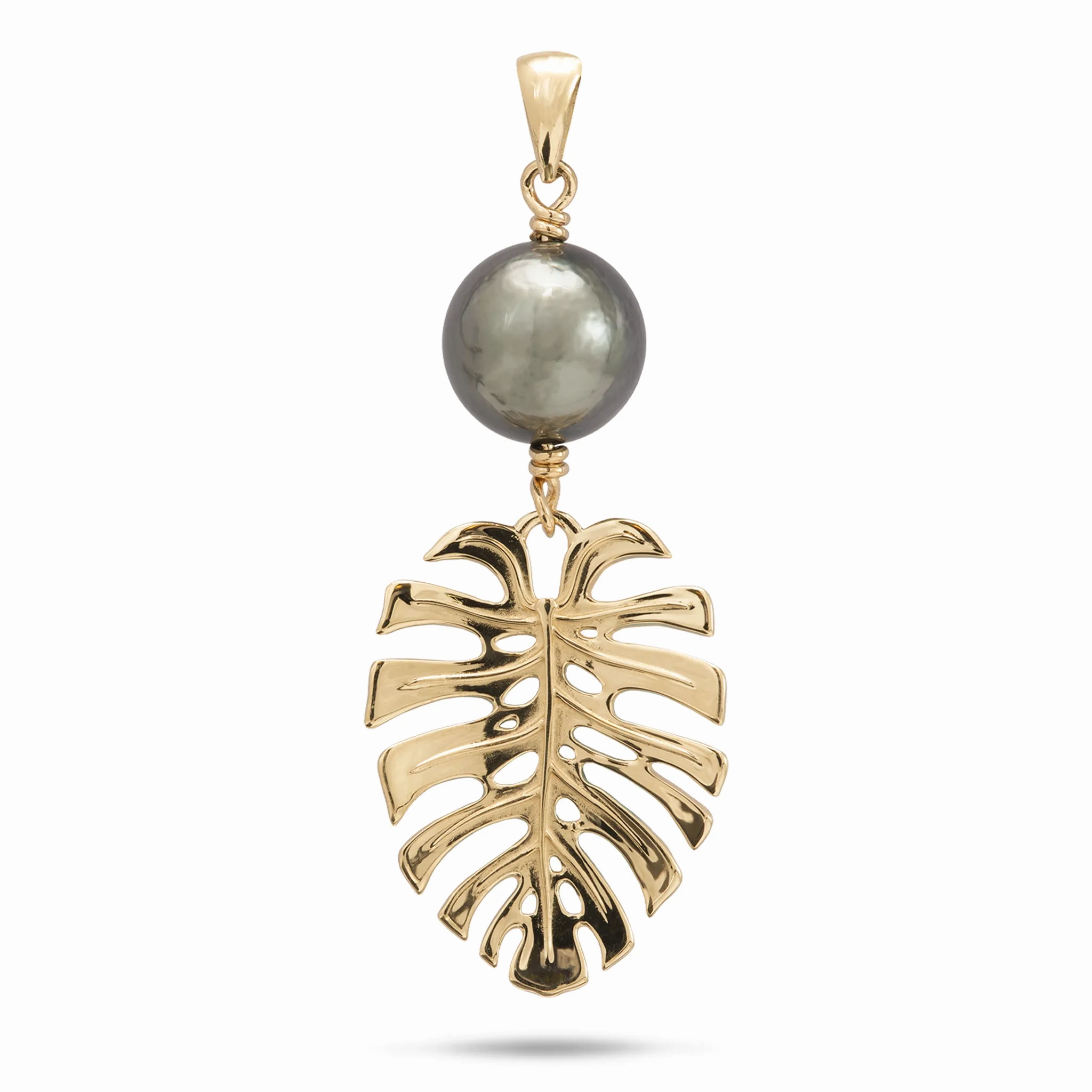 Monstera Tahitian Black Pearl Pendant in Gold - 23mm