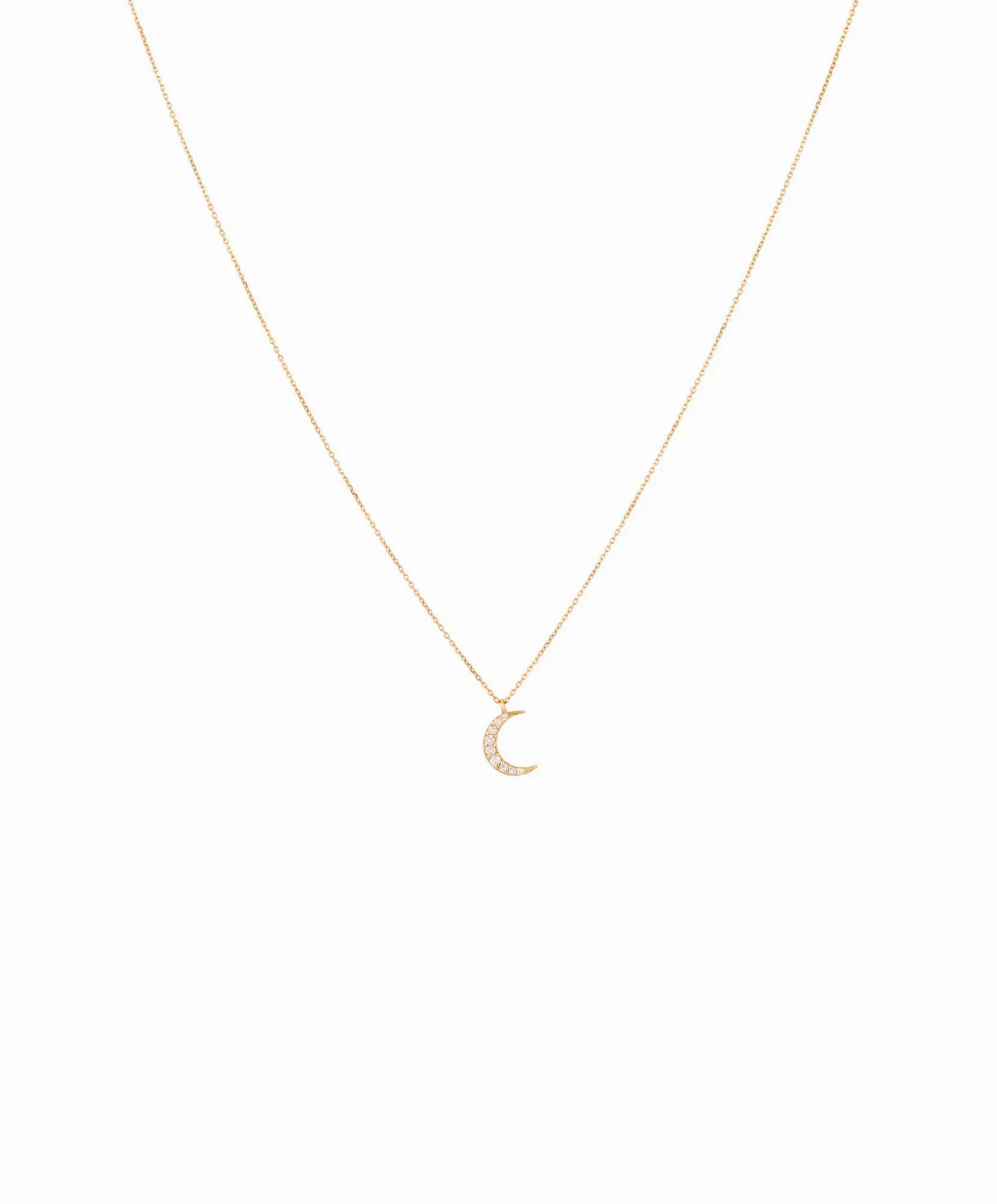 Moon 18K Gold, Whitegold or Rosegold Necklace w. Diamonds
