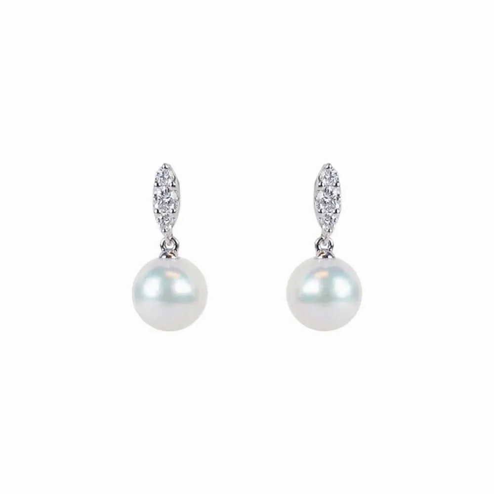 Morning Dew Akoya Pearl Earrings with Diamonds
