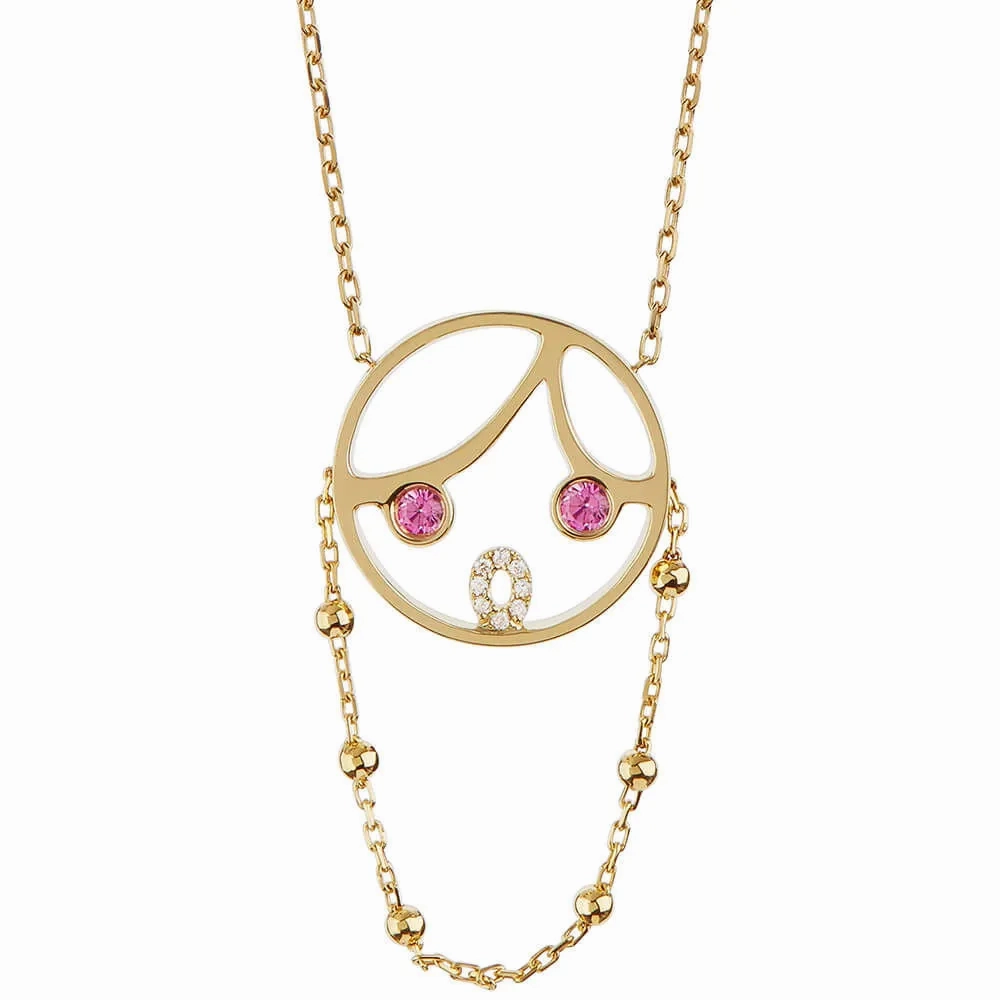 MOYEN Pink Lady 18K Gold Necklace w. Sapphire &amp; Diamond