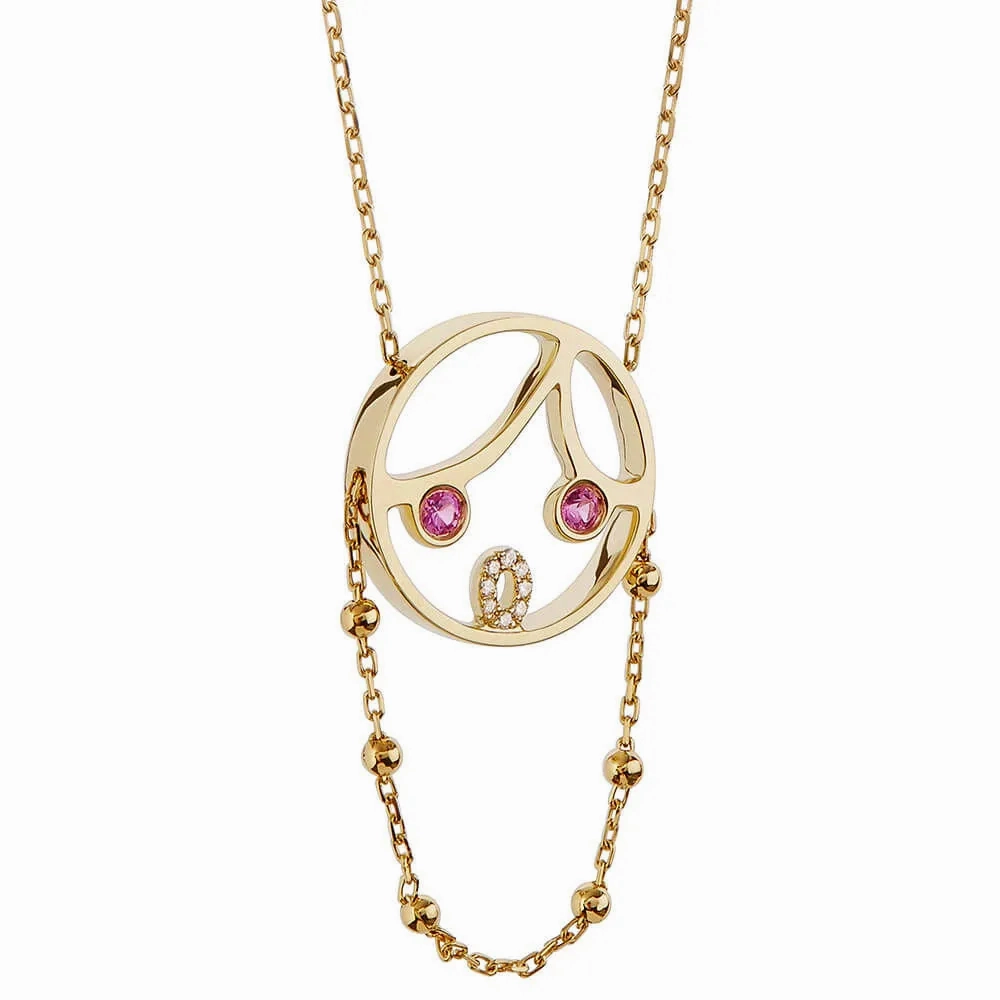 MOYEN Pink Lady 18K Gold Necklace w. Sapphire &amp; Diamond