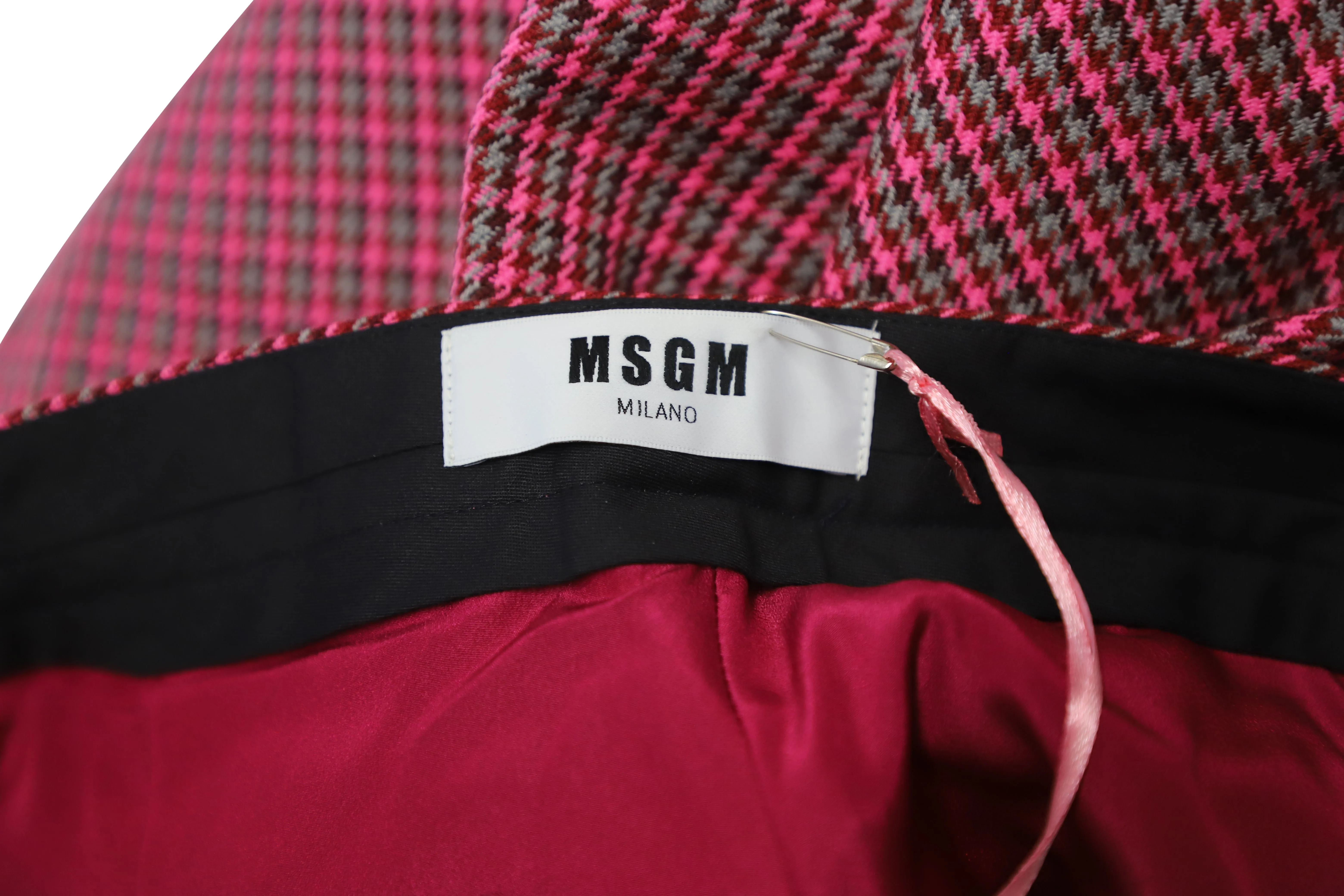 MSGM Houndstooth Cropped Hose in Rot aus Flauschiger Wolle