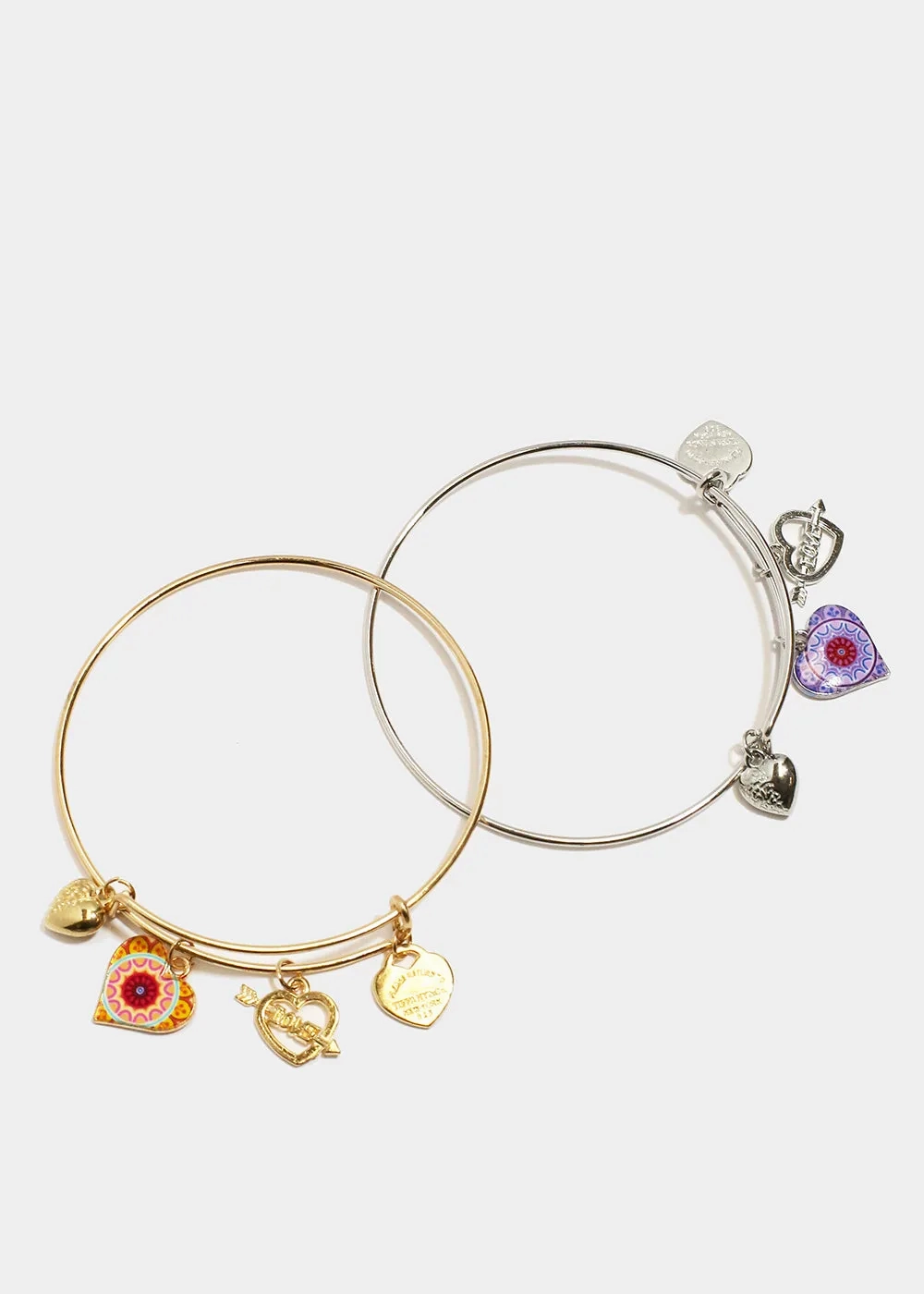 Multi Heart Charm Bangle Bracelet