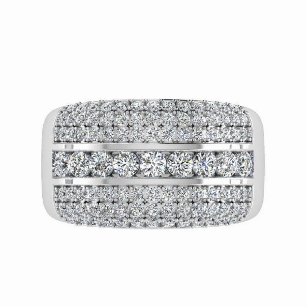 Multi Row Diamond Band Ring 18K Gold