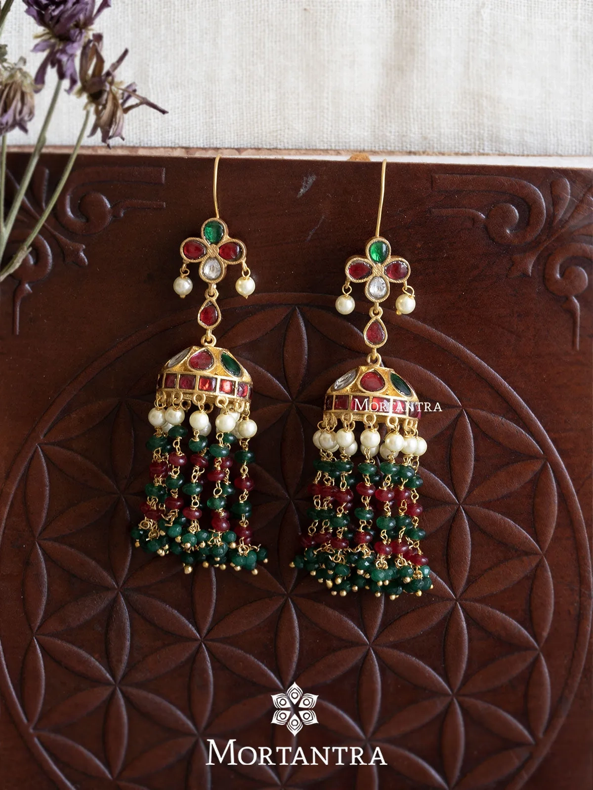 Multicolor Gold Plated Jadau Kundan Earrings - ME1068M