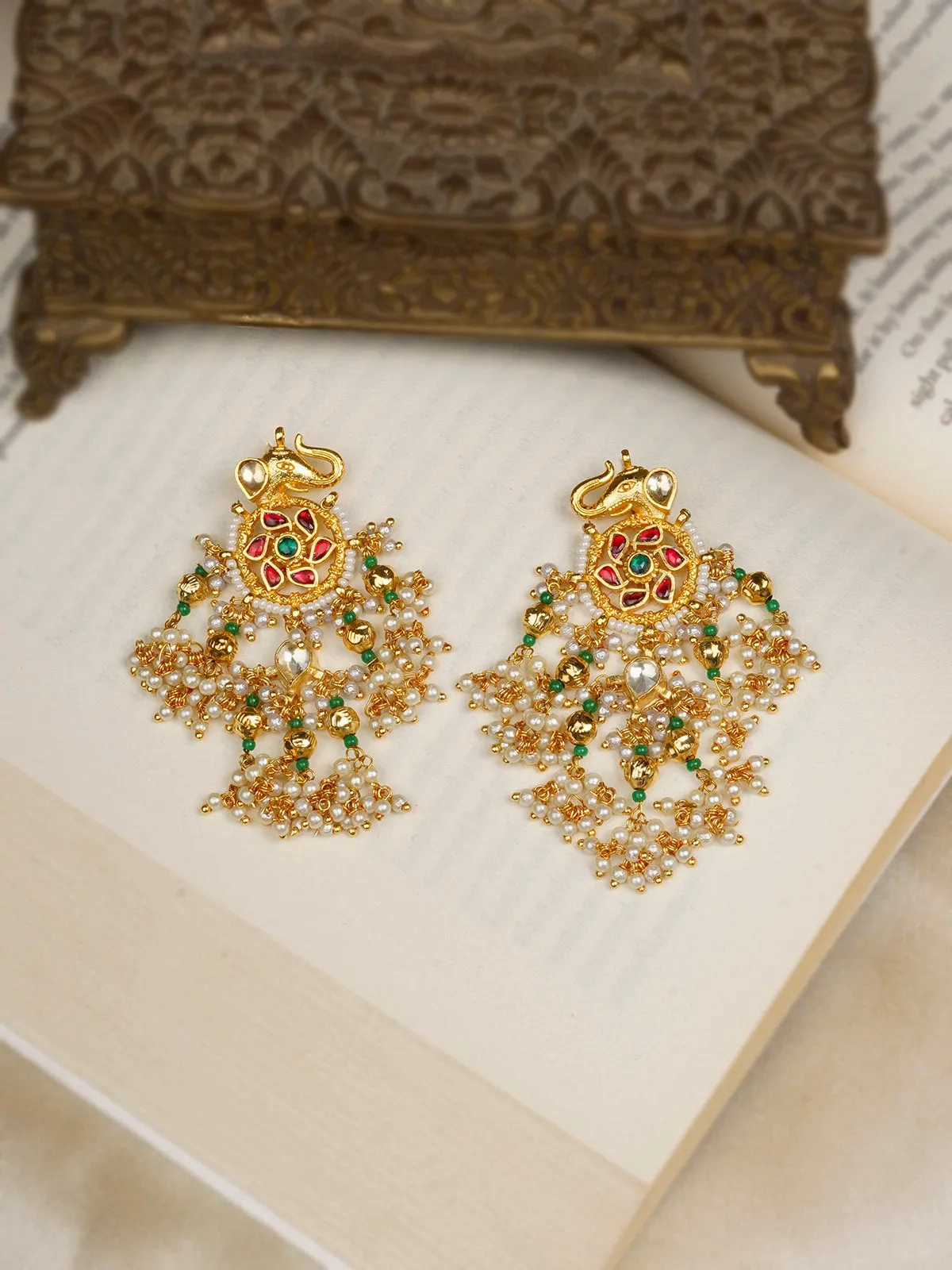 Multicolor Gold Plated Jadau Kundan Earrings - ME1088M