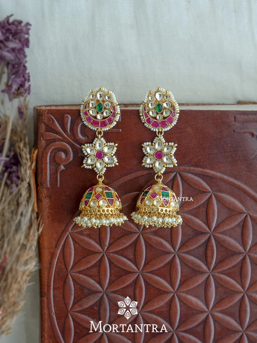 Multicolor Gold Plated Jadau Kundan Earrings - ME1107M