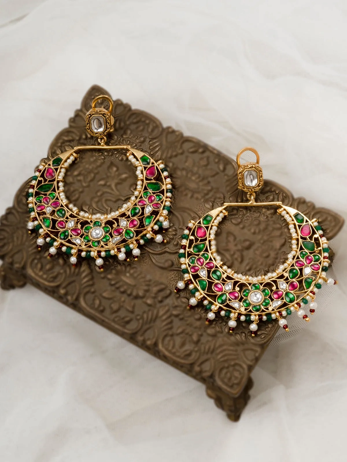 Multicolor Gold Plated Jadau Kundan Earrings - ME1155M