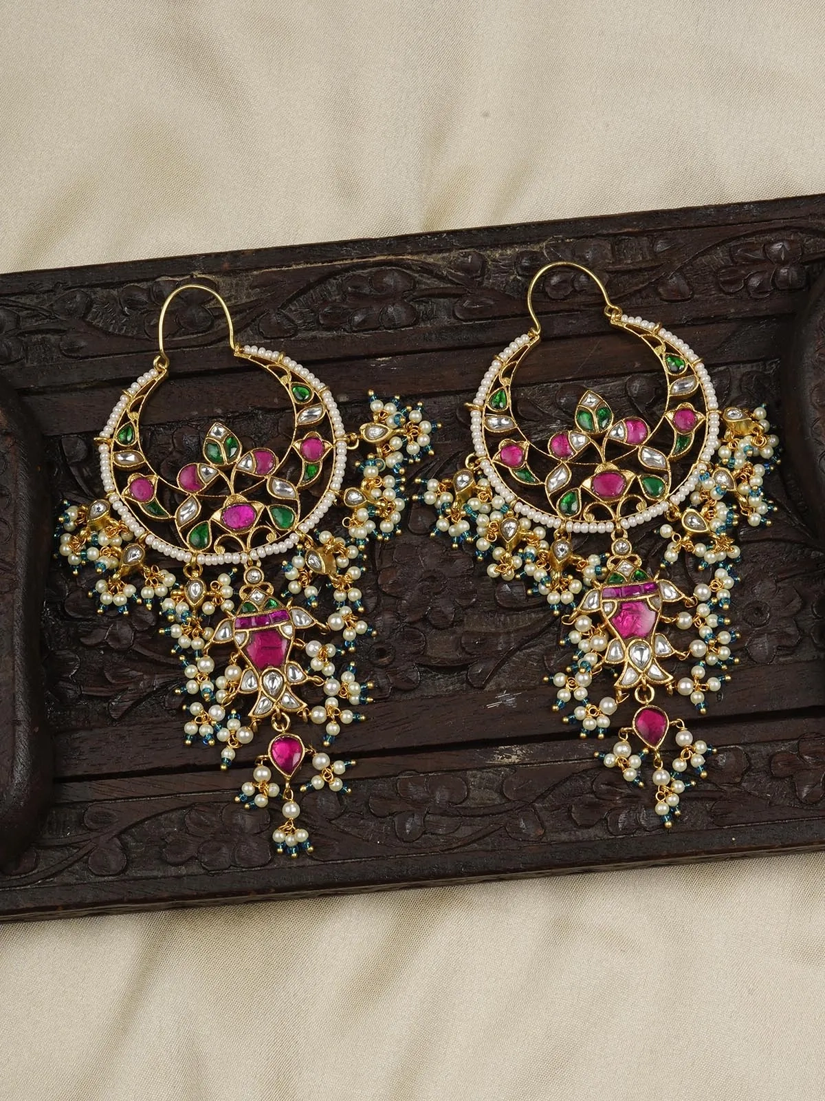 Multicolor Gold Plated Jadau Kundan Earrings - ME1170M